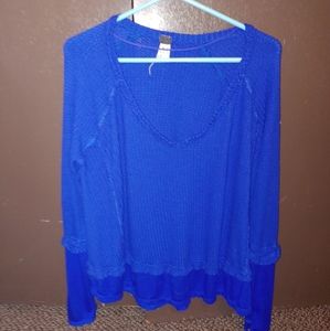 Free People Waffle V-Neck Long Sleeve Top